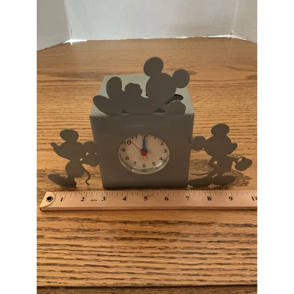 Vintage 1999 Disney Mickey Mouse Grey Metal Cube Desk Clock Target Exclusive